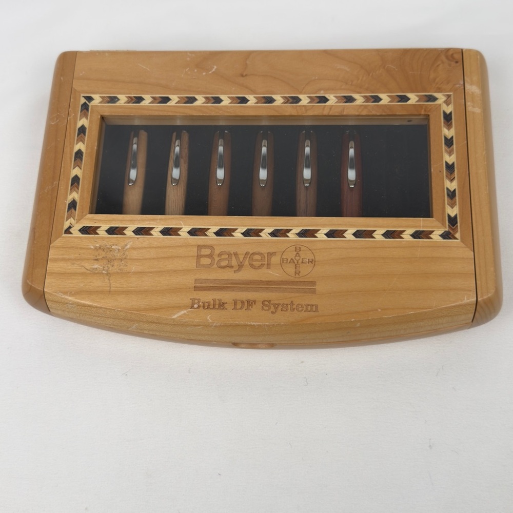 VTG Bayer Pharmaceutical Advertising Desk Display Wood Pen Holder Promo